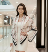 110x110 Seidentuch Seidenschal weiß rosa Asian Stil klassisch Y8